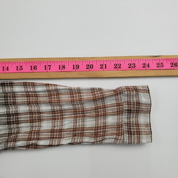 Maurices Long Sleeve Button Up Plaid Flannel Shirt Size M Ombre Bleach Dipped - Picture 14 of 14